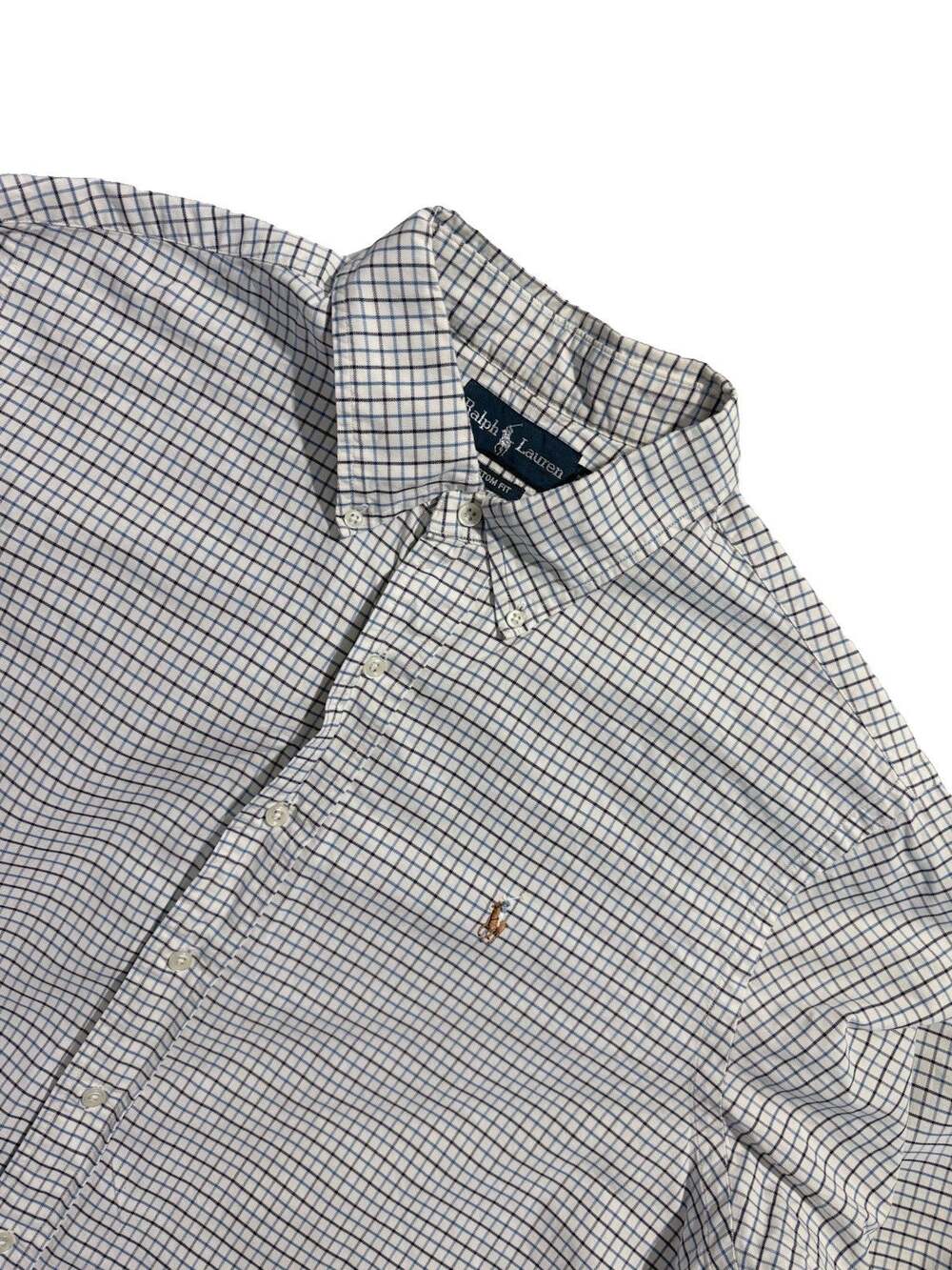 Ralph Lauren Custom Fit XL Button Down Shirt Blue White Check Long Sleeve